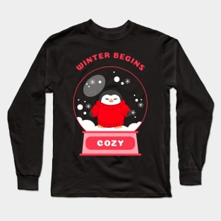 Winter Begins Cozy Penguin (Red) Long Sleeve T-Shirt